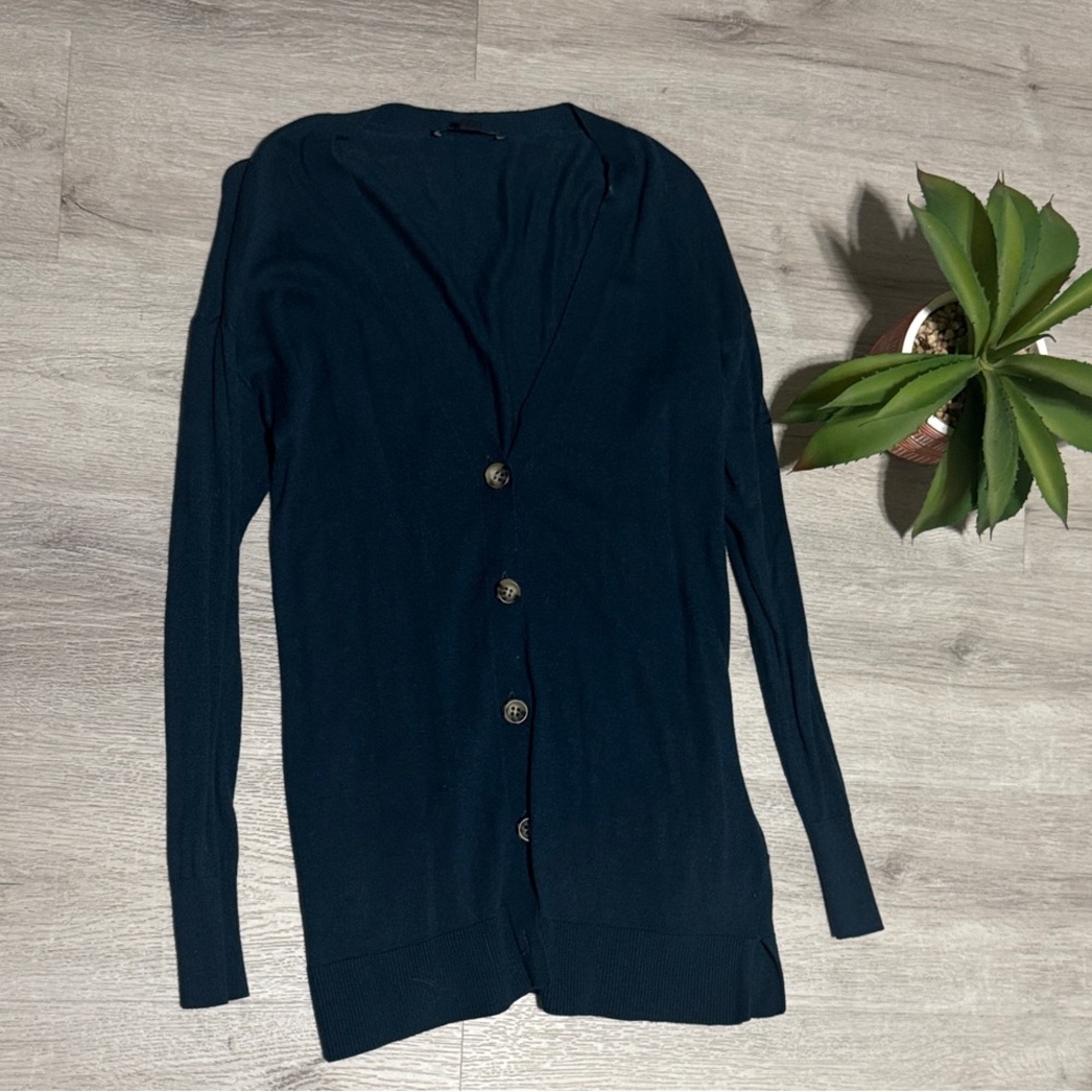 Ann Taylor Deep Blue Button-Up Cardigan